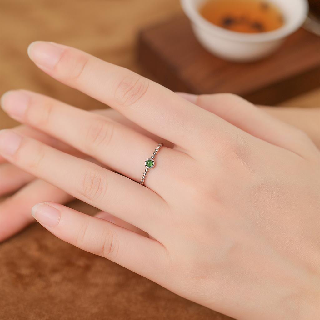 Natural jadeite sterling silver s925 ring Japanese exquisite fashion women's jewelry new Chinese daily jewelry gift