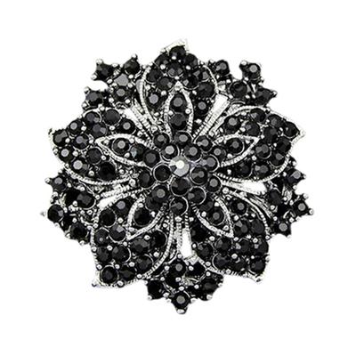 Brooch Pin Exquisite Anti-rust Silver Plated Rhinestone Round Blossom Flower Breastpin for Dating