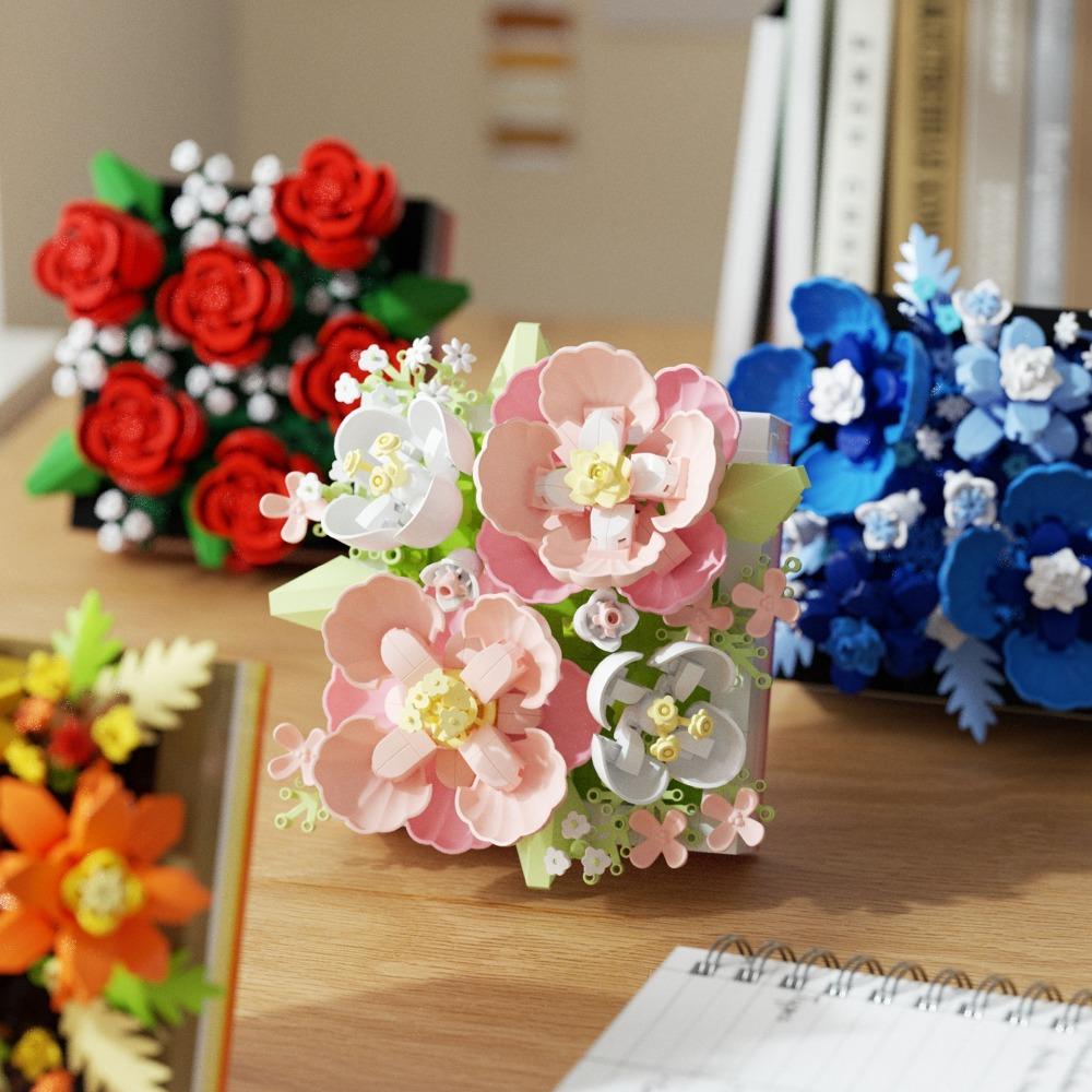 Bouquet of Roses Flower Box Blocks Drawable DIY Jewelry Box New Building Toys  Home Decor