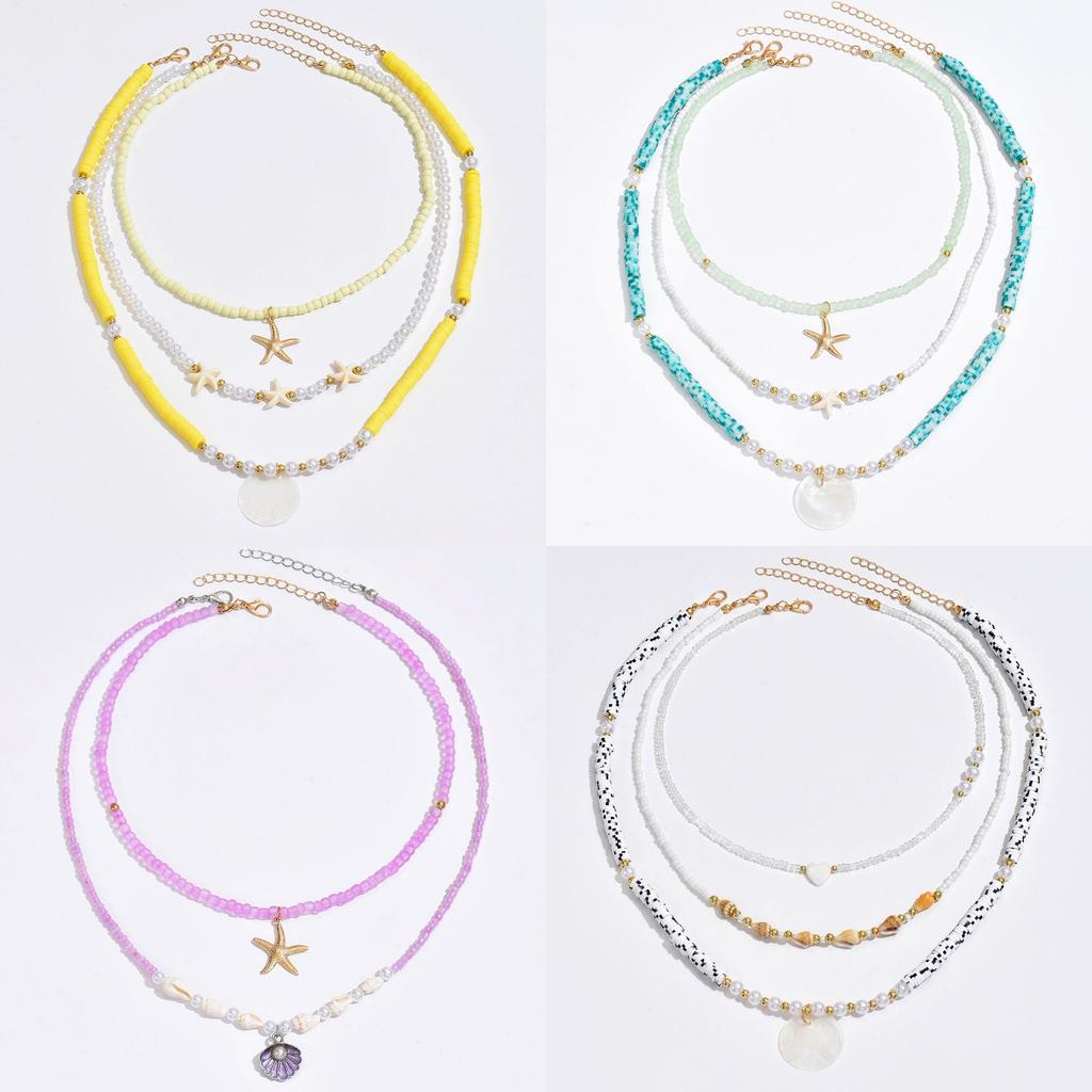 Bohemian Shell Necklace Set For Women Handmade Geometric Beach Jewelry Gift For Summer