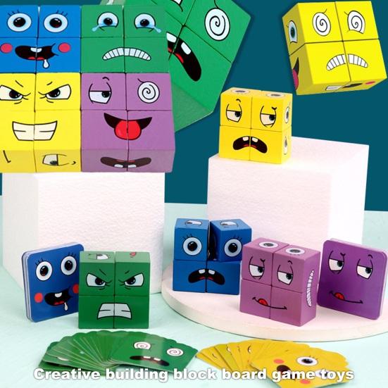 

Блоки с выражениями лица, 64 куба с 16 картами изменений в зданиях, колокольчики, обучающие деревянные квадратные кирпичи для малышей, соответствующие друг другу