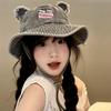 Multiuse Cotton Fisherman Hat with Bear Ear Spring Windproof Bucket Hat Soft Floppy Hat for Female Hiking and Camping  Pink