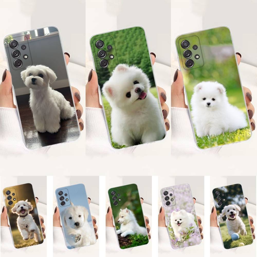 Cute Maltese Dog Phone For Samsung A30,71,51,S20,10,9,Ultra,FE,Lite, S21,23,22,PIus,Transparent, Silicone Case