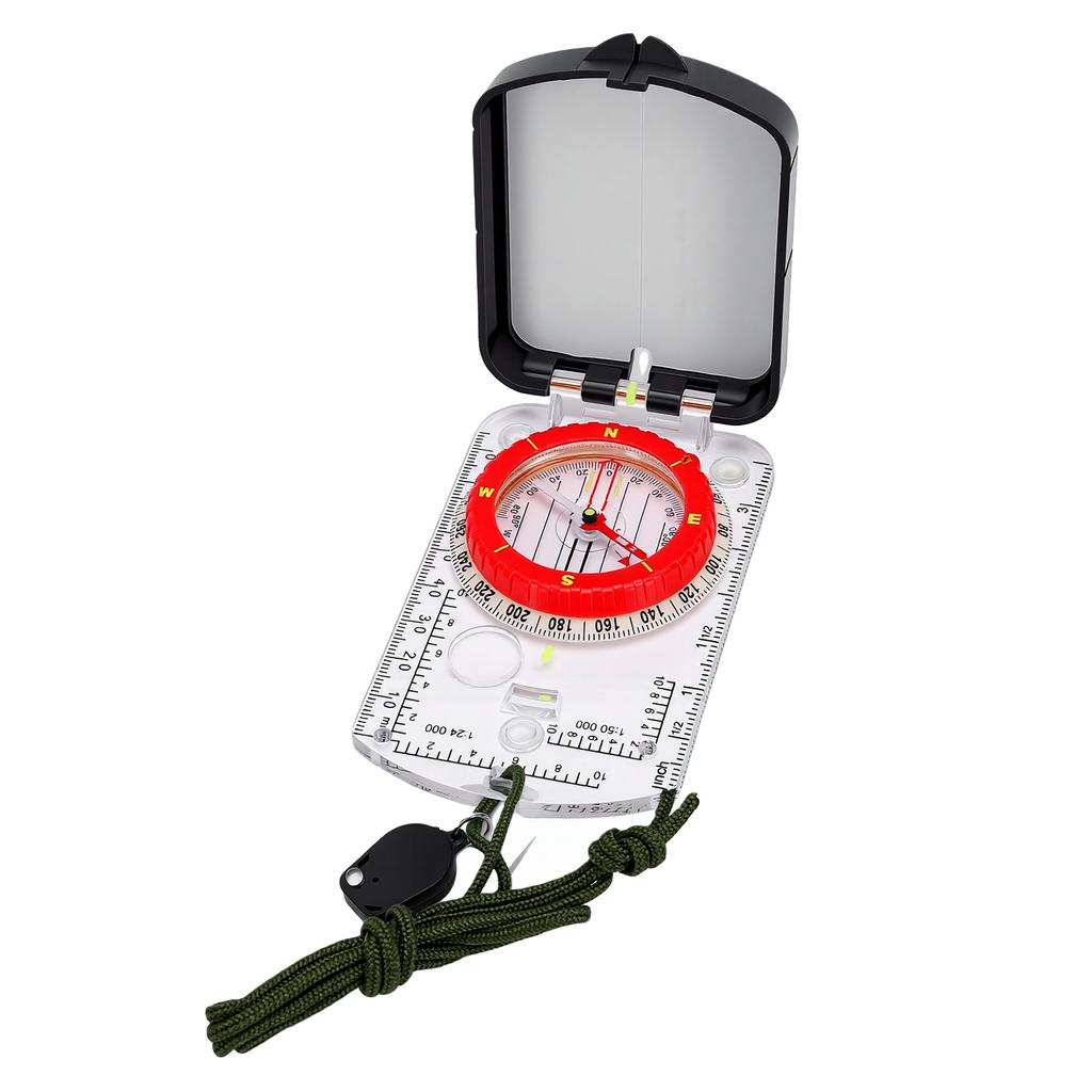 Hiking Survival Compass Adjustable Tilt Angle Precision Compass with LED Light Mirror for Backpacking Camping