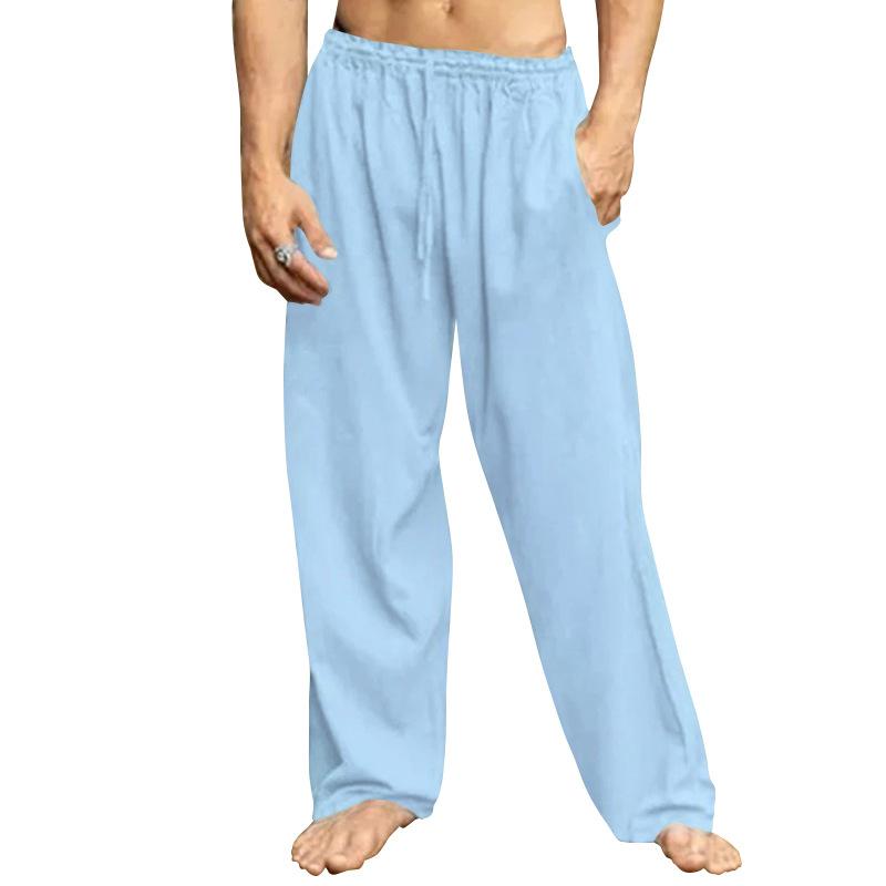 

Летние мужские льняные хип-хоп дышащие прямые брюки модные свободные повседневные спортивные штаны 4XL светло-синий