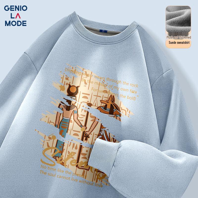 

GENIOLAMODE Men s Heavyweight Fleece-Lined Suede-Feel Crewneck Sweatshirt 3XL