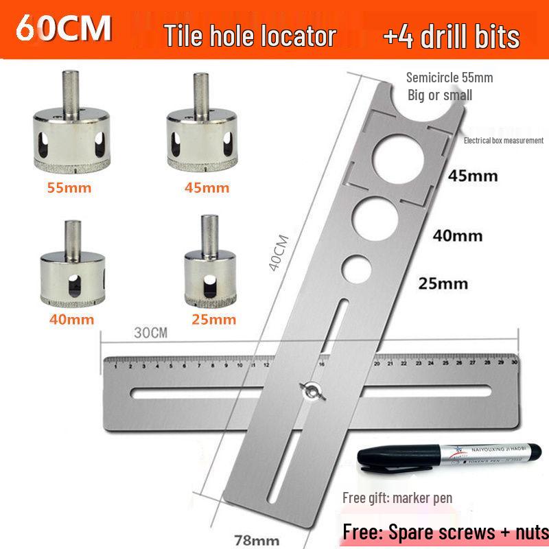 Adjustable Multifunctional Tile Hole Punch and Positioning Ruler
