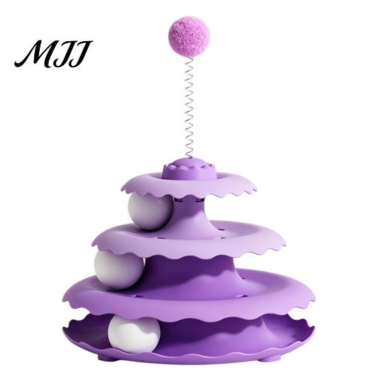 Educational Kitten Activity Center Cat Toy Roller, 3-Level Turntable Toys with 3 Balls, Anti-Slip Puzzle Multi-layer Track Ball Toys, Detachable Toy,