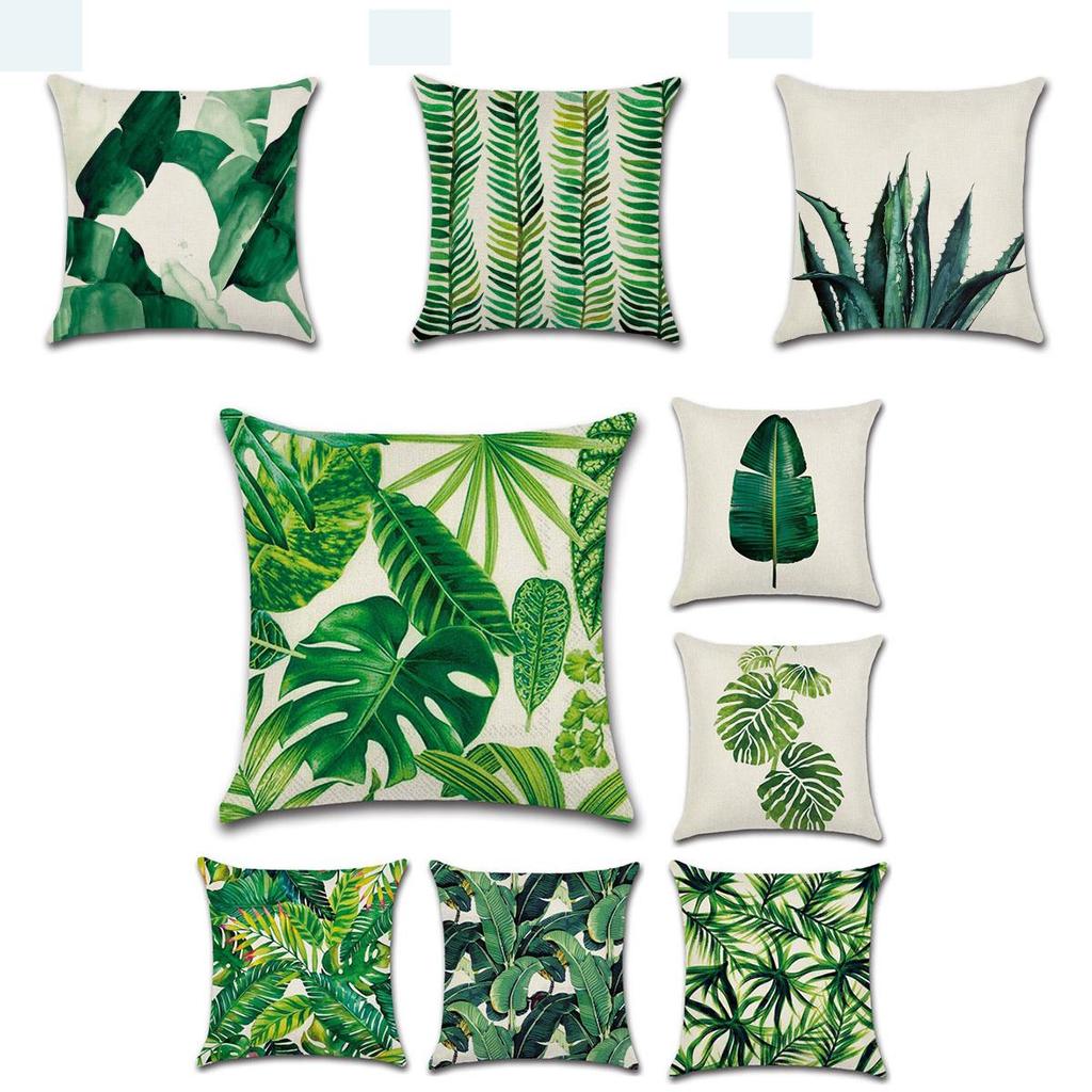 Premium 18'' Green Tropical Plant Pillow Case Cotton Sofa Cushion Cover For Elegant Dcor