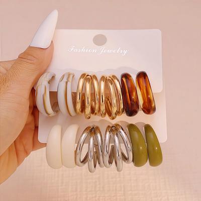 Ensemble Boucles d'Oreilles Géométriques en Acétate et Manchettes d'Oreilles Tendance Design de Niche pour Femmes