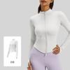 Womens Slim Fit Long Sleeve Zip-Up Yoga Top With Side Pockets Running Gym Workout