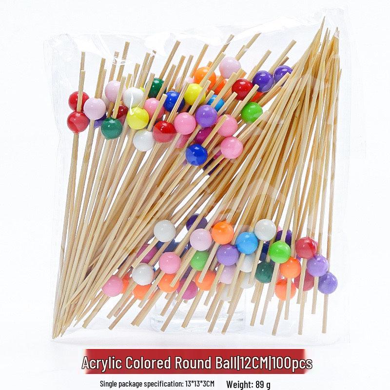 12CM Bamboo Pearl Skewers: Creative Cocktail and Fruit Plate Decor Toothpicks