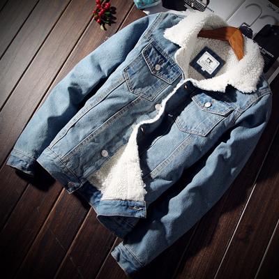 Men's Slim-fit Winter Thickened Plus Fleece Denim Jacket Jacket Imitation Lamb Wool Men's Cotton-padded Jacket