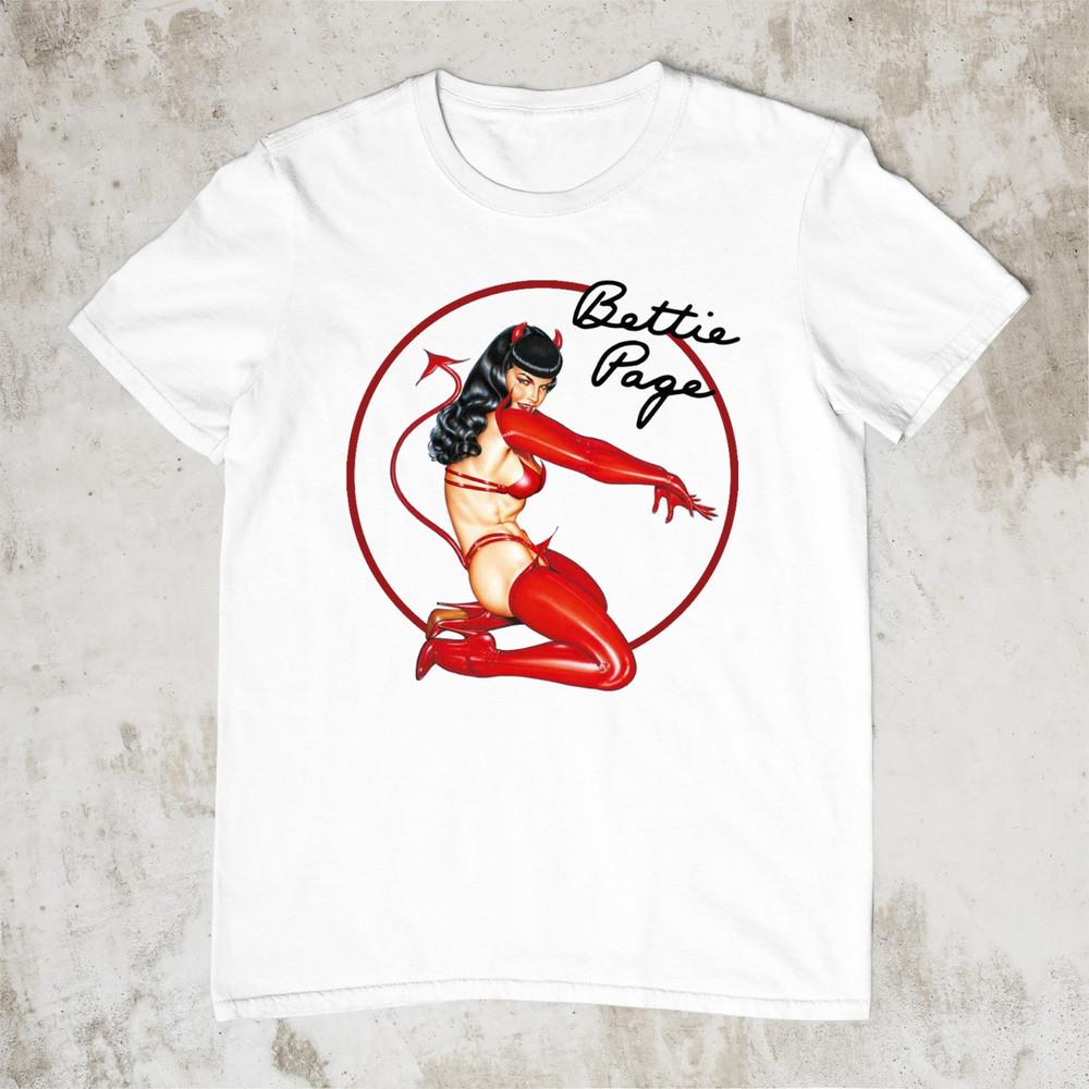 Red Devil Bettie Page Shirt Short Sleeve White S-234XL Unisex 1H0590 Unisex T-Shirt