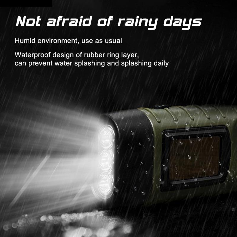 Led Flashlight Hand Crank Solar Powered Rechargeable Survival Gear Self Powered Charging Torch Dynamo For Fishing Boating Hiking