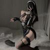 Halloween Dessous Nonnenuniform Verführungsanzug Lackleder Dienstmädchen-Outfit Ausziehbar Leidenschaftskleidung F780