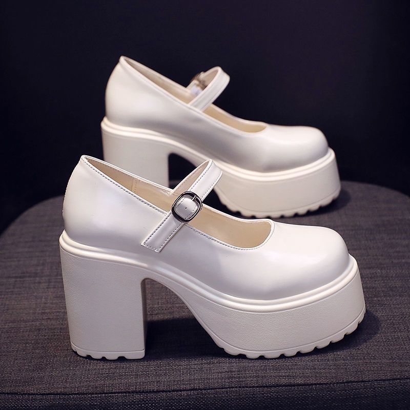 Mary Jane Shoes For Women Retro Pu Thick Heel Platform Casual Spring