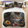 Tabby Cat Pattern Bedding Quilt Set Quilt Cover Pillowcase Home Decoration Birthday Gift (1 * duvet cover + 2 * pillowcase, without core)