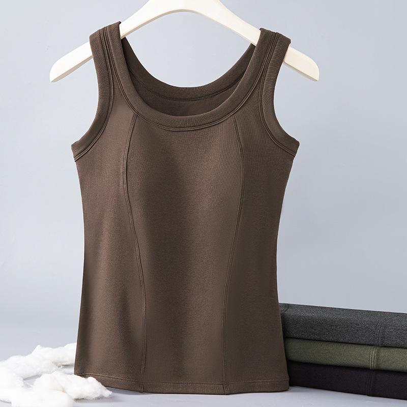 Women's Fleece-Lined Sleeveless Vest with Chest Pads - Seamless Slimming Base Layer for Autumn/Winter