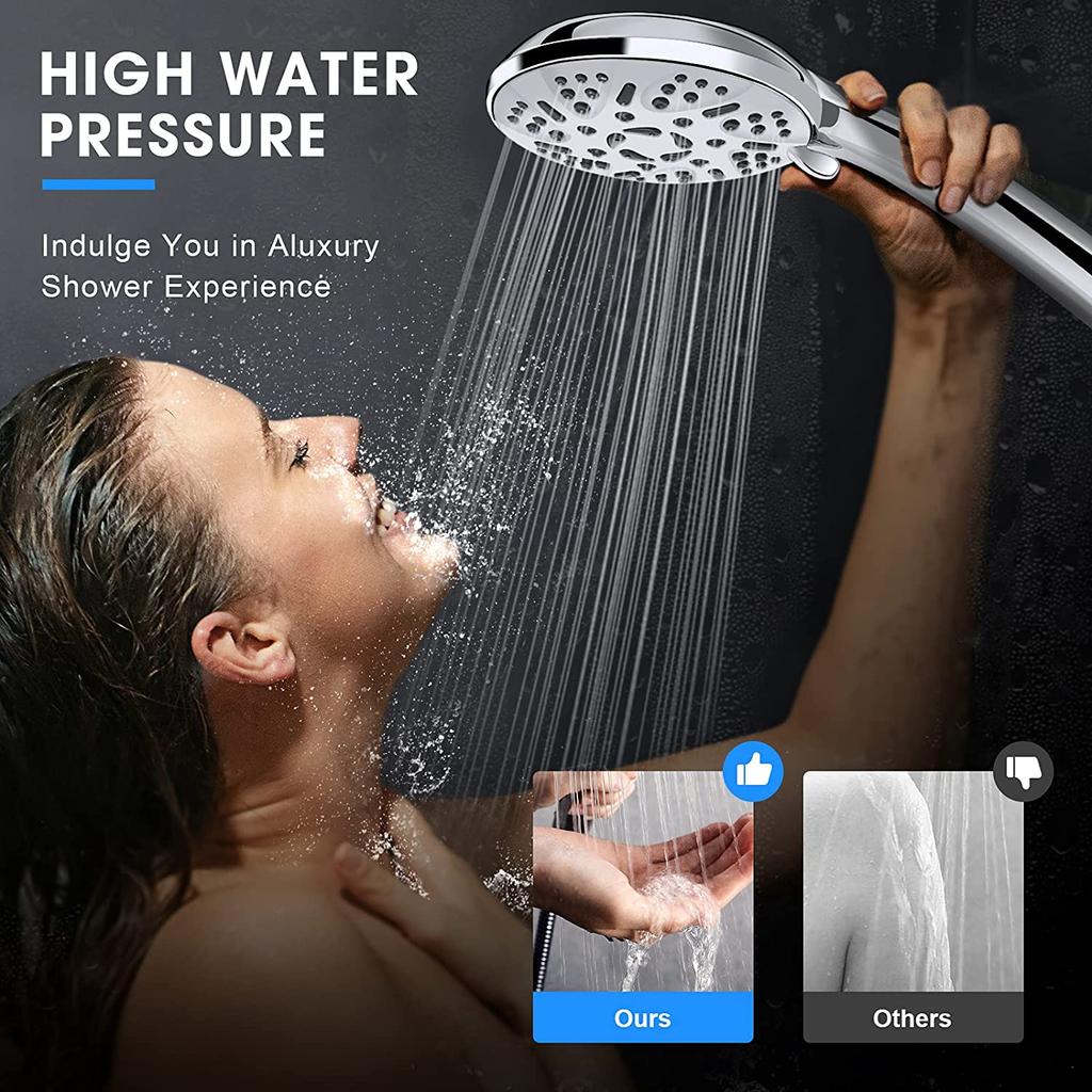 9 Spray High Pressure Handheld Showerhead Set Ionic Shower Head with Hose and Bracket Modern Chrome Bathroom