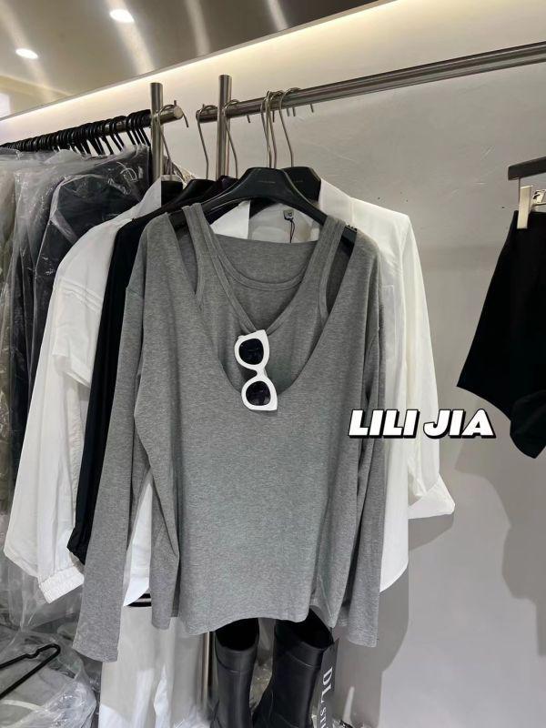 

Осенний комплект двойка большого размера: Футболка с длинным рукавом и глубоким вырезом с многослойным жилетом-майкой для женщин XL серый