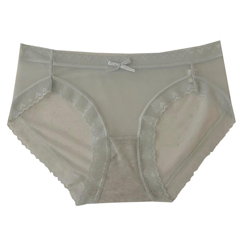 French Lace Ice Silk Mid-Waist Panties - Women's Sexy Semi-Transparent Seamless Briefs with Soft, Breathable Crotch