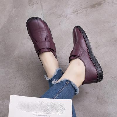 Women's Flat Shoes with Handmade Leather Women's Shoelace Hooks and Loops In Spring, Women's Soft Flat Loafers In Autumn