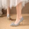 Large size Chinese wedding shoes bridal shoes new crystal sequined wedding show he thin heel pointed single shoes