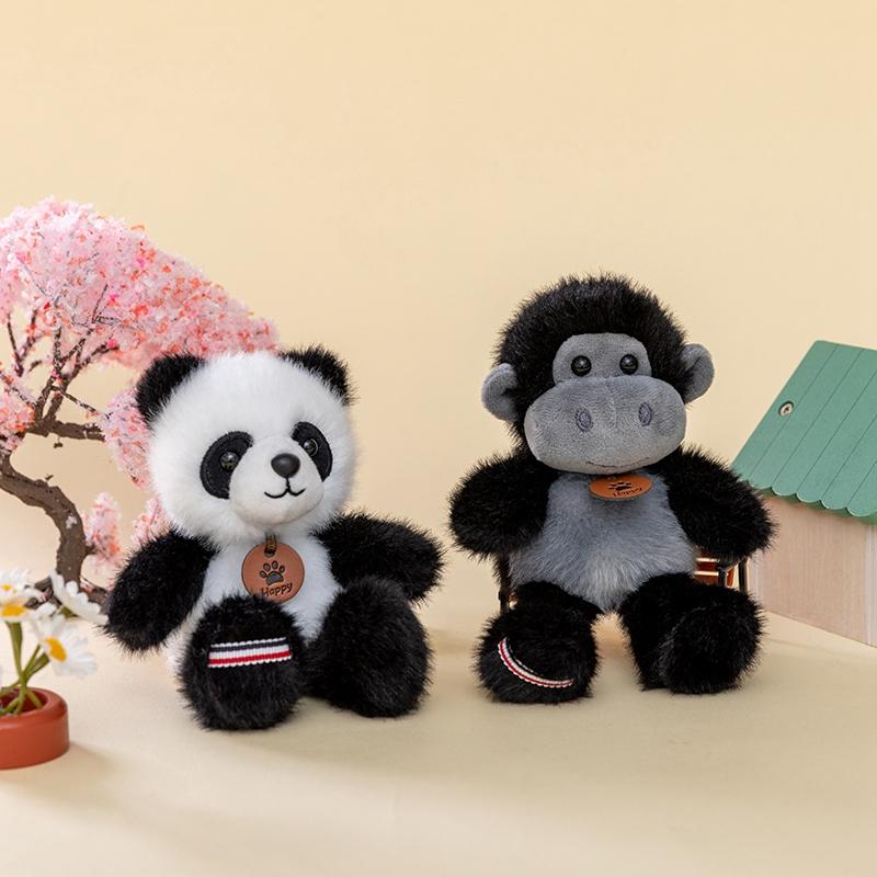 15cm Pet Series Plush Toys Monkey Rhinoceros Panda Chimpanzee Pendant Keychain Stuffed Doll Backpack Pendant Birthday Gifts