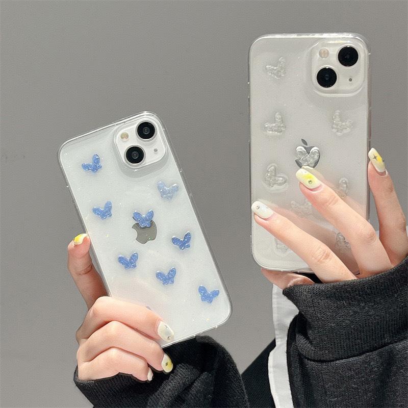 Wind Glitter Transparent Mobile Phone Case, Small And Fresh, Suitable For Apple 16Promax Butterfly Apple 17 Women'S 14 Soft