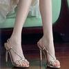 Wunderschöne goldene Stiletto-Sandalen Frühling 2025 neue koreanische Muse Schuhe Temperament sexy hohe Absätze Fee