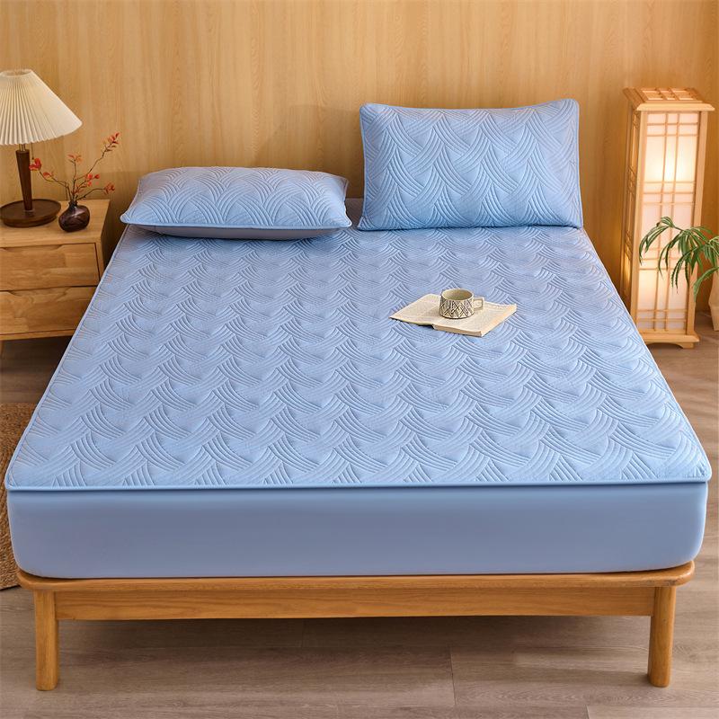 

Class A Washed Cotton Quilted Fitted Sheet - Windblown Wheat Waves, Breathable & Skin-Friendly Simmons Mattress Protector 48x74cm Pillowcase Single