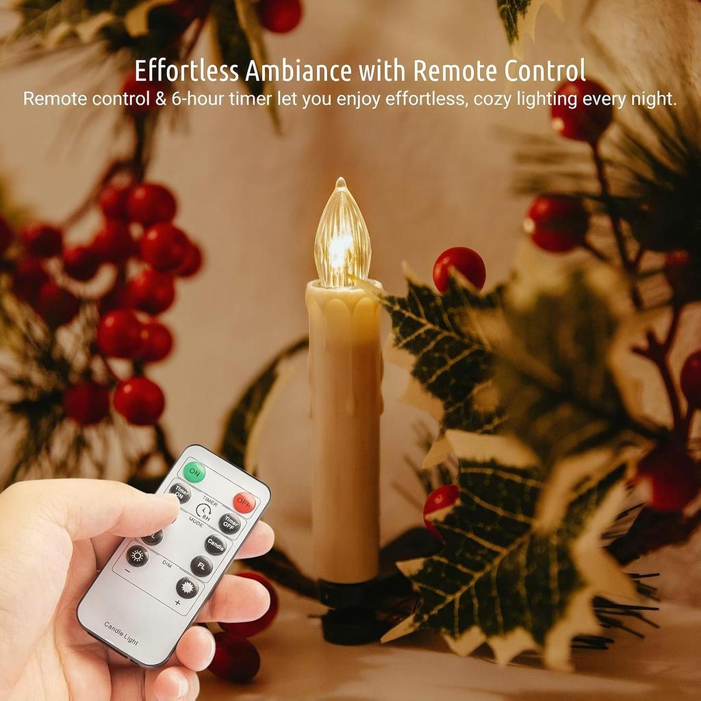 Candle Ornaments Taper LED Home Decor with Remote 10 Pieces Christmas Tree Candle Decorations for Party Outdoor Birthday Holiday