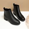Winter Medium Heel Women's Short Boots Black Velvet Work Shoes Thick Heel, Martin Boots Professional Women's Shoes Soft Leather Cotton Shoes