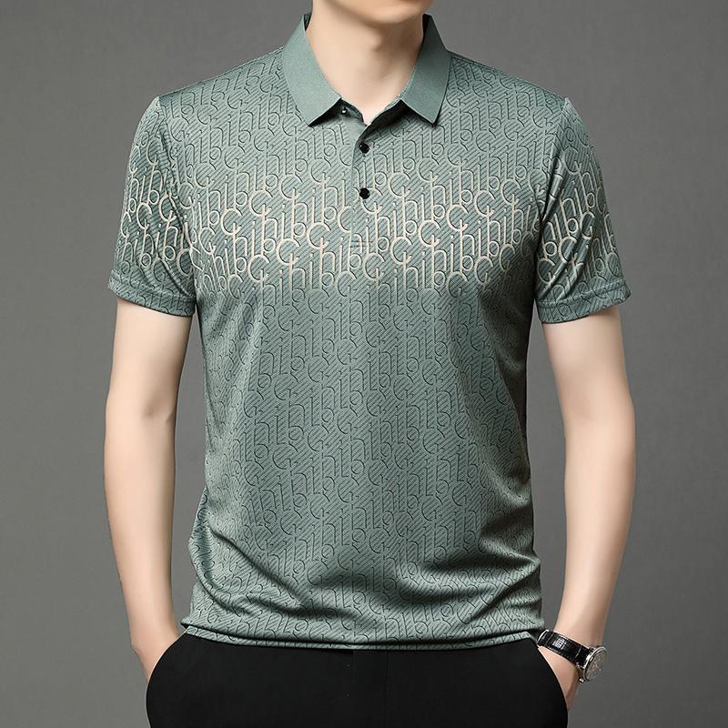 Men's Short Sleeved High End Brand Letter Printed Polo Shirt Summer Business Casual Seamless Cool Lapel T-Shirt Top Men's Wear