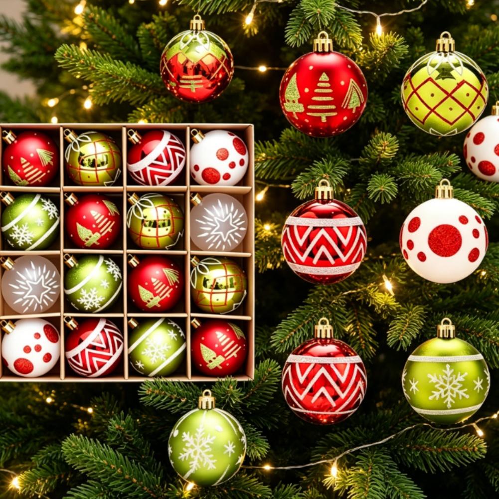 16Pcs New Electroplated Transparent Christmas Ball Bauble Set Hanging Ornament For Xmas Tree Indoor Home Party Festive Decor