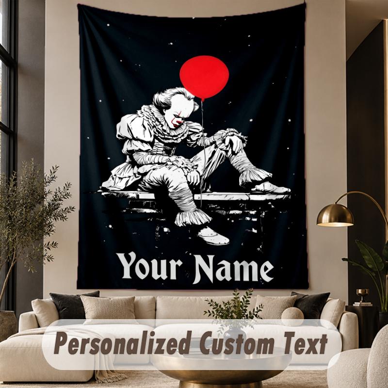 Custom Text Printed Tapestry IT Pennywise Pattern Large Wall Hanging Indoor Room Decor
