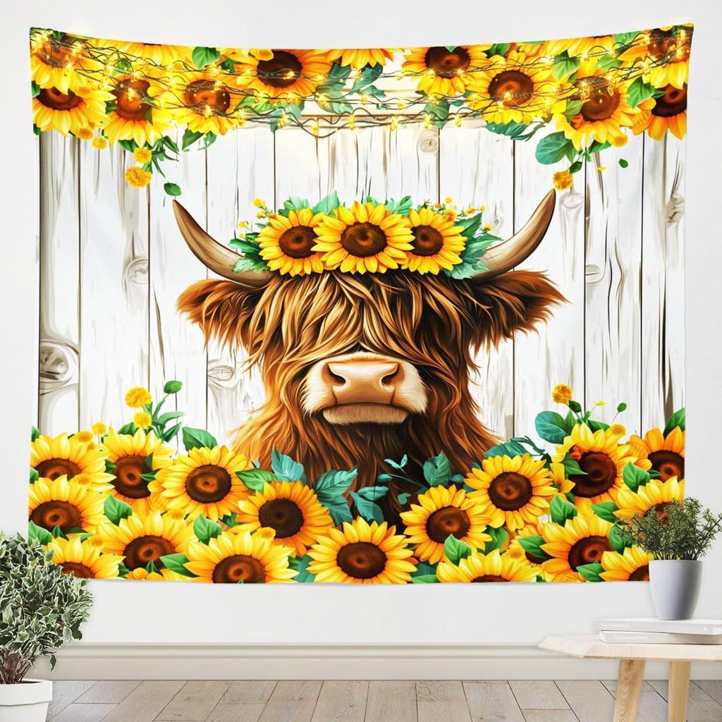 Highland Cow Wall Hanging Boys Girls Large Western Decor Tapestry For Kids Women Men Cactus Wall Blanket Highland Cattle Wall