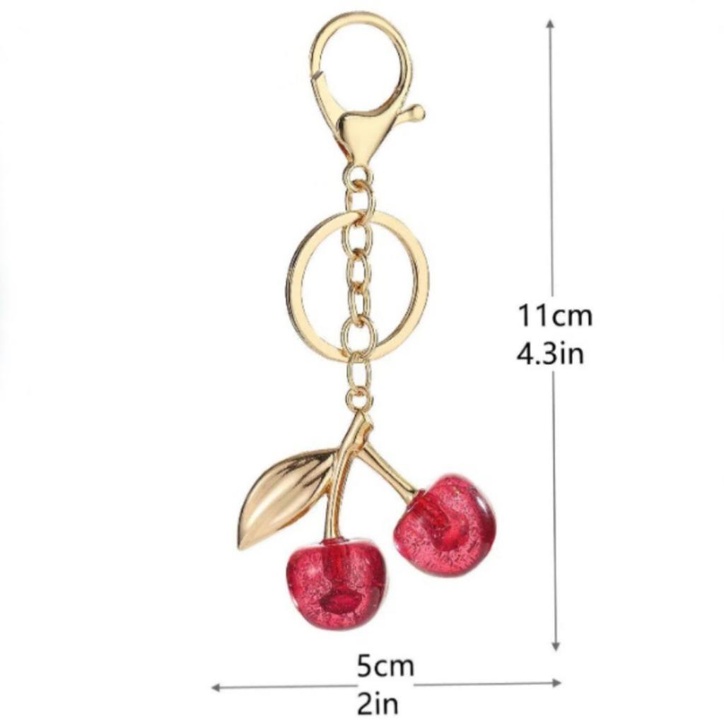Cute Bling Bling Resin Cherry Pendant Keychains for Women Girls Lovely Cartoon Fruit Keyring Backpack Bag Car Keys Holder Gifts