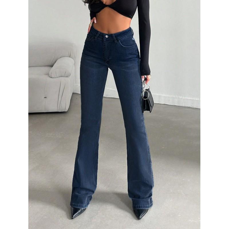 2026 Womens Slim Fit Flared Denim Jeans Casual Streetwear Office Chic Mid-Rise Stretch Cotton Pant