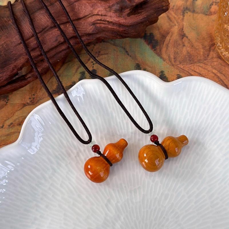 Creative Wood Gourd Pendant Necklace Long Rope Necklace Handmade Adjustable Rope Sweater Chain Present for Women Girls