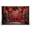Mocsicka Christmas Red Door Background For Photography Xmas Tree Adult Kids Children Backdrop Banner Decoration Studio Photozone