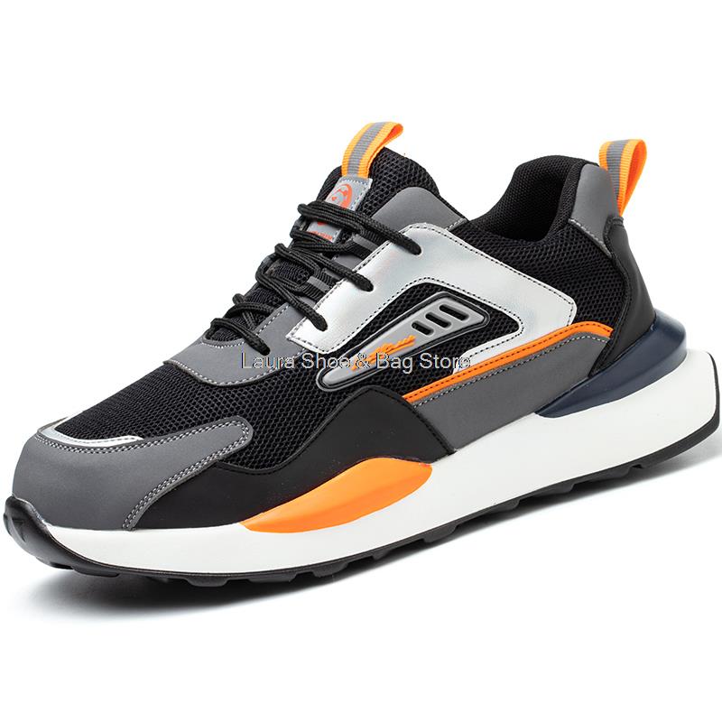 Fashion men safety shoes fashion work sneakers steel toe puncture proof work safety boots men's working shoes kevlar security boots male