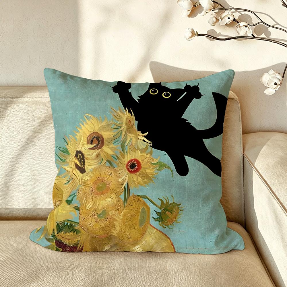 Art Van Gogh Irises BBlack Cat Cushion Cover Pillow Case Antidustmite Pillowcase Silky Short Plush Sofa Cushion Cover hot