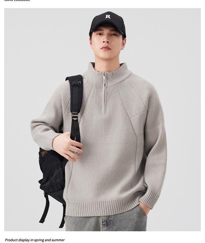 Mu Yuan Men's 2025 Fall/Winter Half-Zip Stand Collar Japanese Casual Knit Sweater