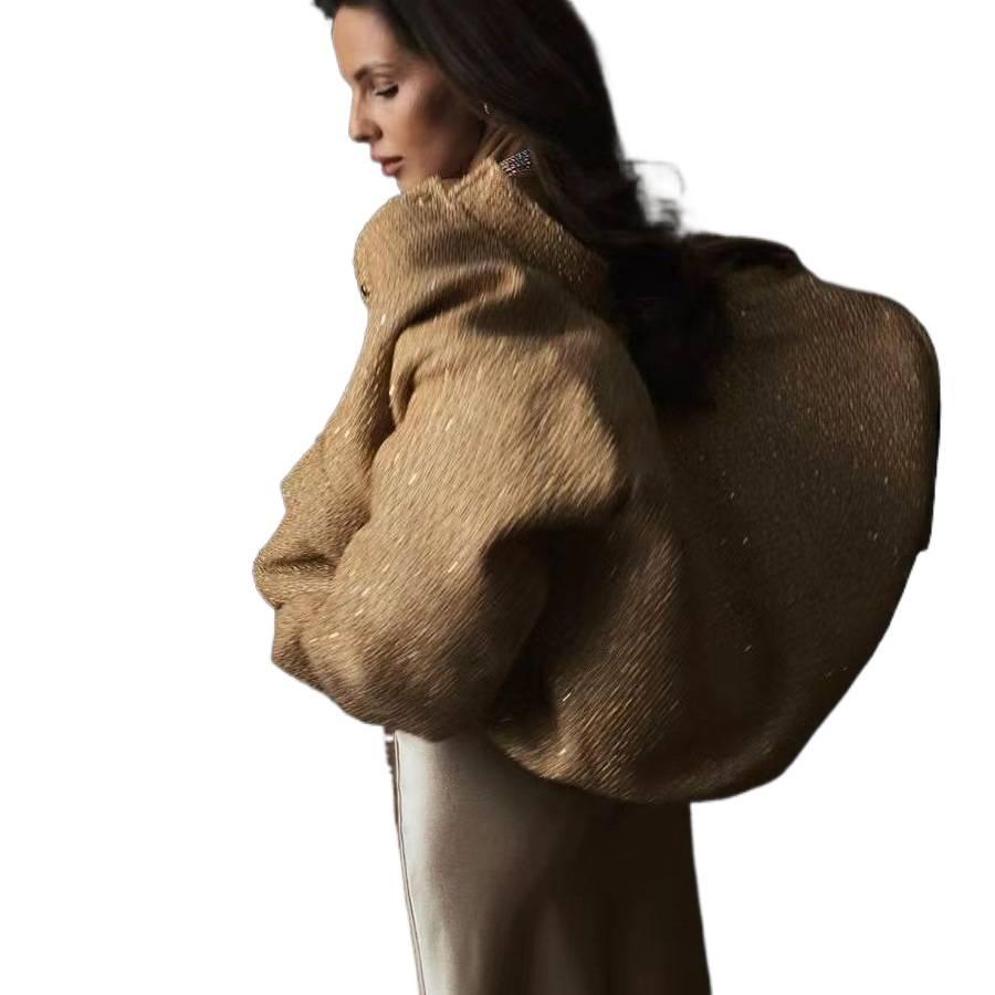 Europäische Goldfaden Pailletten Stehkragen Locker Jacke