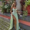 Womens Square Neck Slip Dress Sexy Backless Split Maxi Streetwear