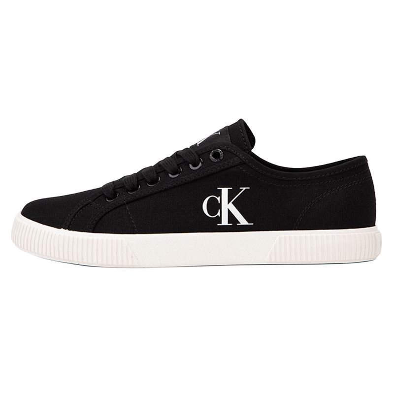 Calvin Klein Round Toe Lace-Up Logo Low Top Canvas Sneakers Women Sneakers Black White YW01762-0GM