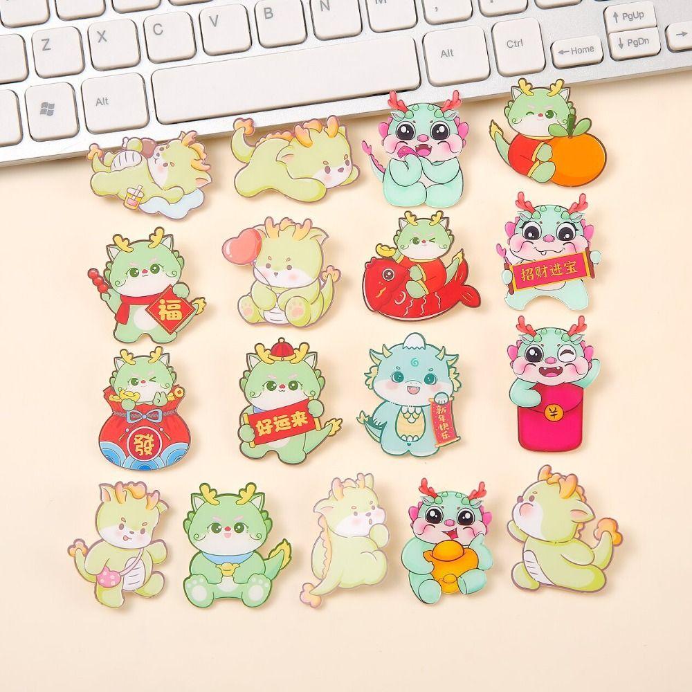 Lapel Pin Laser Acrylic Brooch Green Dragon Year Badge Pins Cartoon Dragon Brooch  Badge Gift