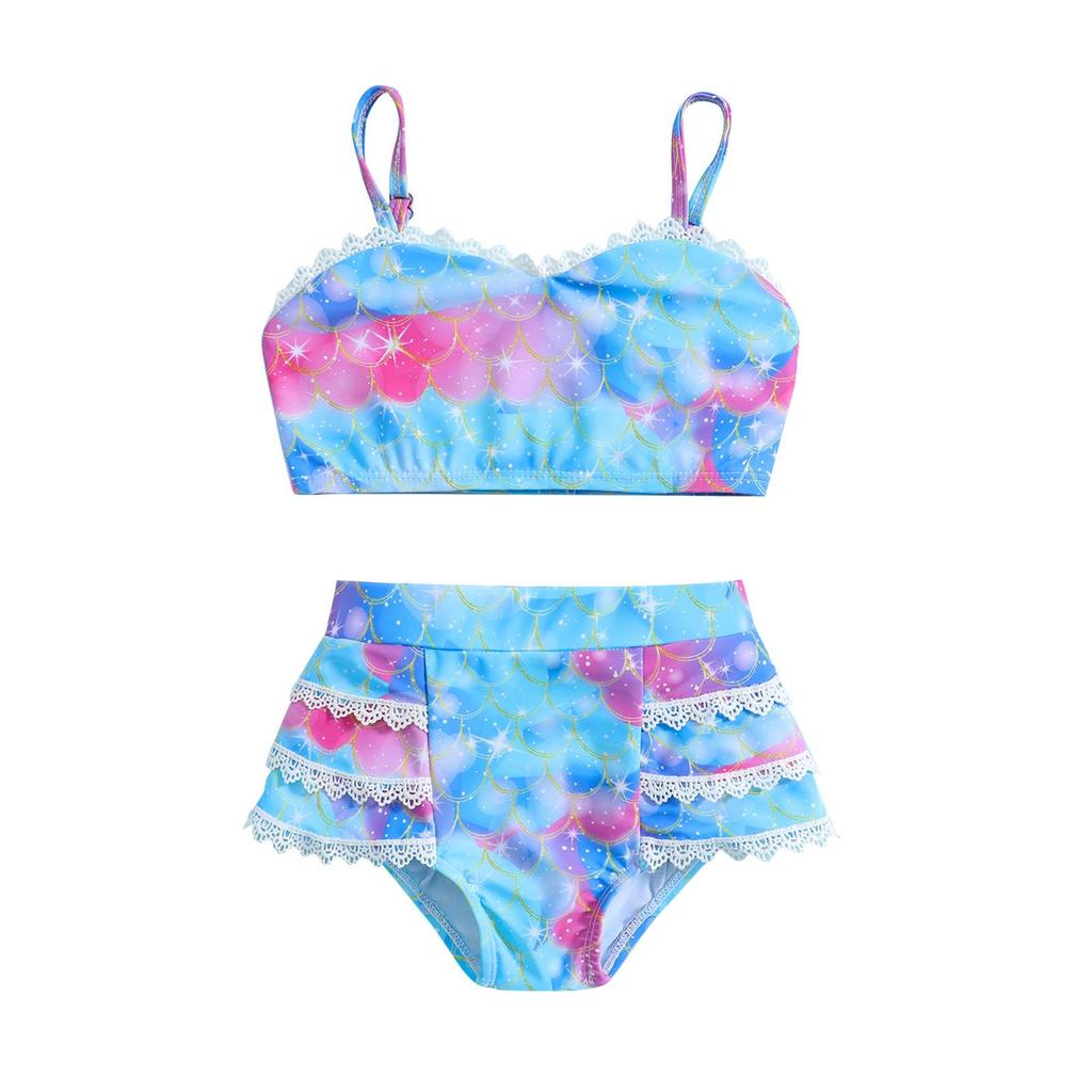 Girls' Fish Scale Halter Bikini Two-Piece Set